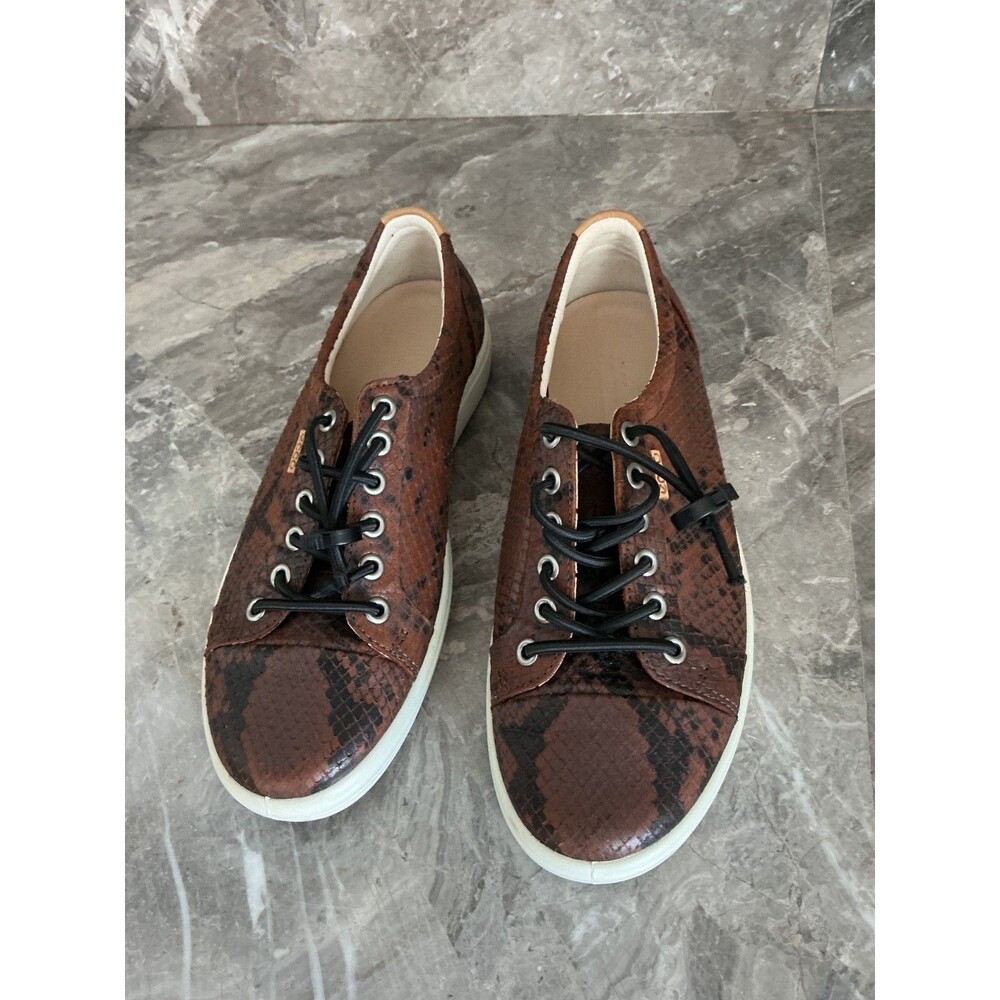 ECCO Brown.Black Leather Skin Comfort Sneaker W US 7.5 EU 38